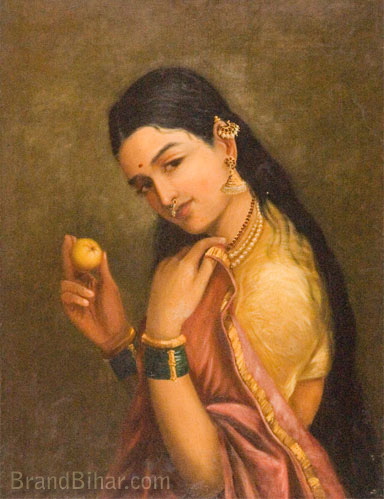 Varma, Raja R Women holding a Fruit, Oil on canvas