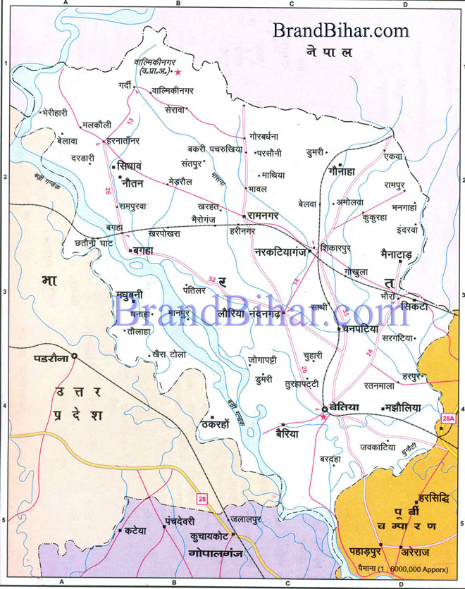 East Champaran District Map Map Of West Champaran Bihar West Champaran District Map